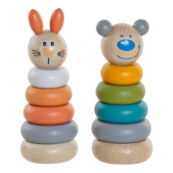 Pyramides à empiler artisanales jeu Montessori en bois noble finitions cirées
