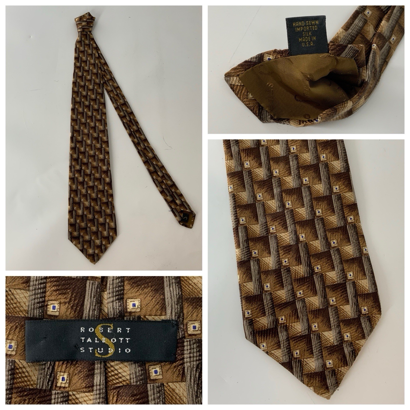 Robert Talbott Studio Neck Tie Brown Geometric Si… - image 1