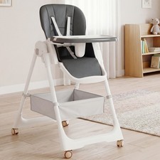 Ufurniture 3-in-1 Folding Baby High Chair Toddler Feeding Chair Gray+White
