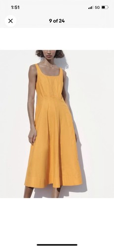 Zara Golden Yellow/ Orange Poplin Midi Dress W/ Corset Style Bodice- Size L- New - Picture 10 of 14