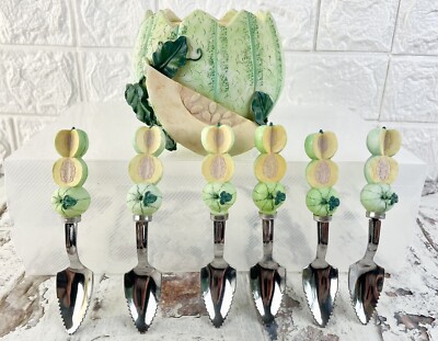 Silea Wellenschliff Melone Obstlöffel x 6 mit Halter kleine Beschädigung