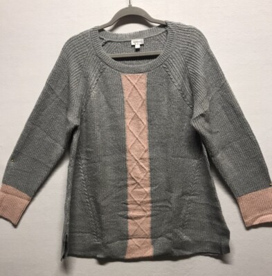 Avenue Pullover Lurex Tunic Sweater 14/16 Gray Pink Color Block Shimmer New