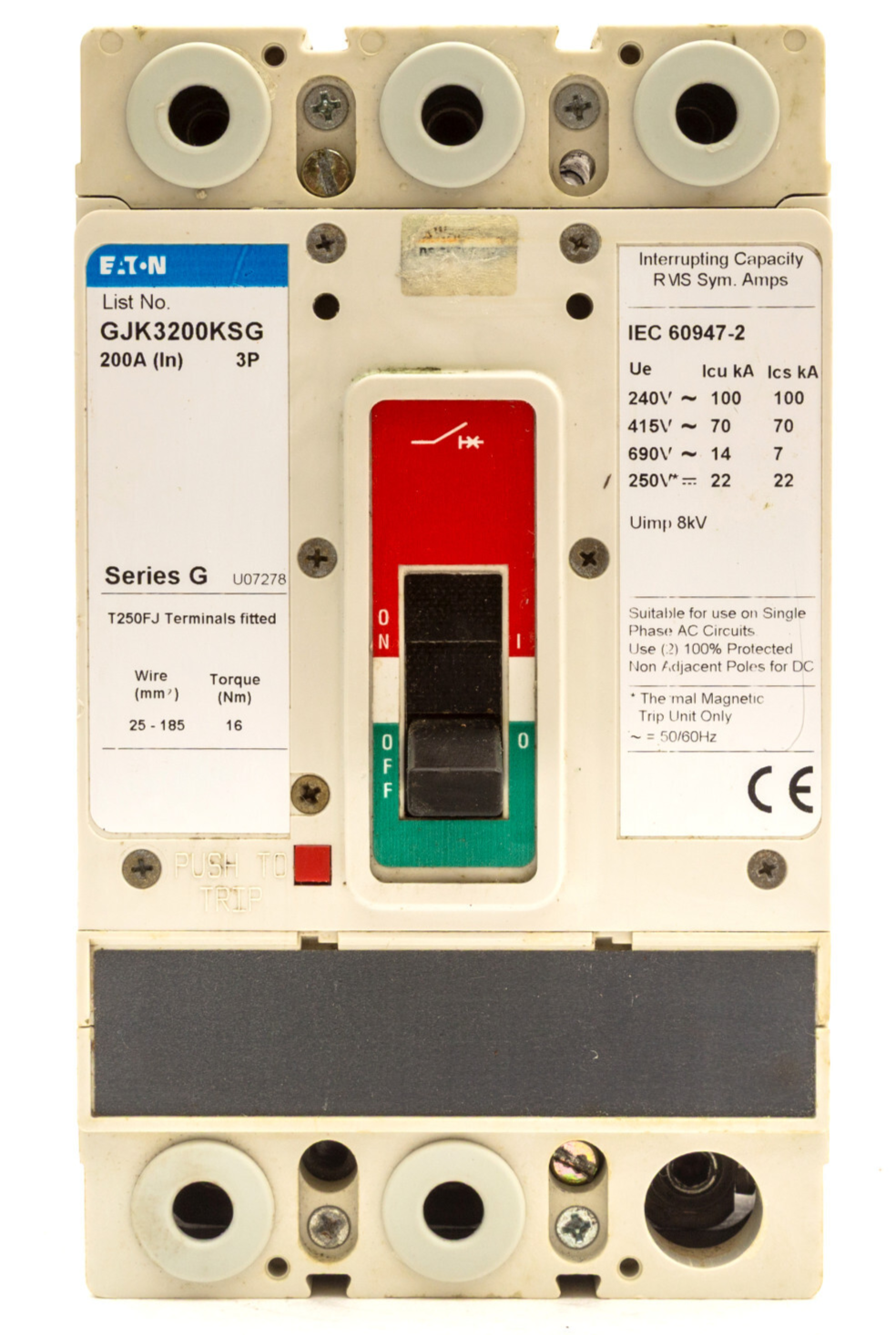 EATON GJK3200KSG MCCB 200 AMP TRIPLE POLE 200A 3 PHASE BREAKER SERIES G VAT INC