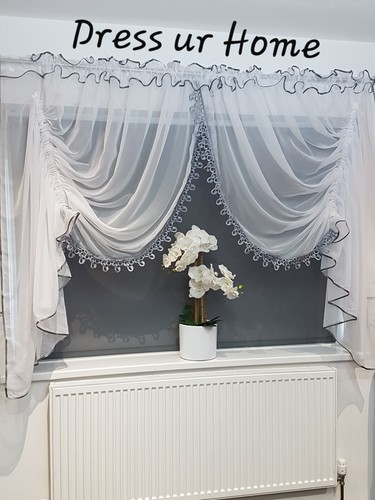 Ready Made voile net curtain guipure white / grey swags Novelty - Picture 14 of 15
