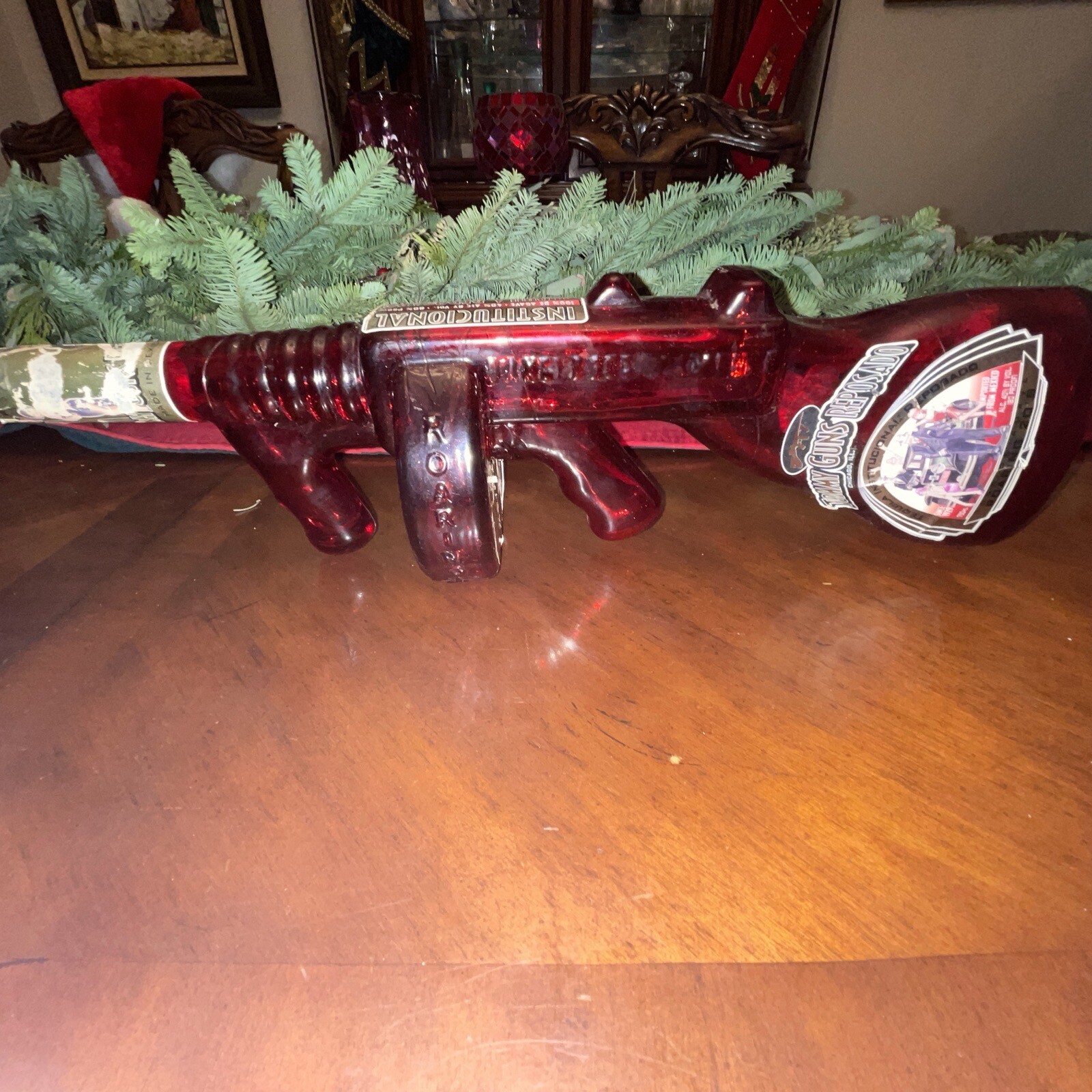 BAR MAN CAVE Tommy Guns Reposado Decorative Tequila GLASS Bottle RED