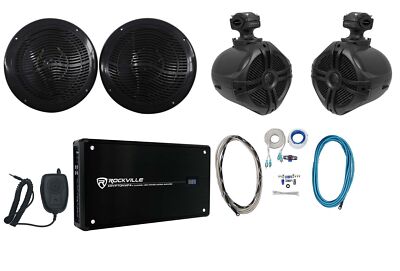 2) Rockville RMC80B 8'' 800w Marine Boat Speakers+2) Wakeboards+Amplifier+Amp Kit