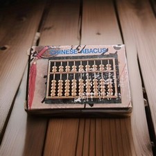 Vintage Chinese Brass Abacus 9 Rods 63 Beads Box Marble Base Calculator Instruc