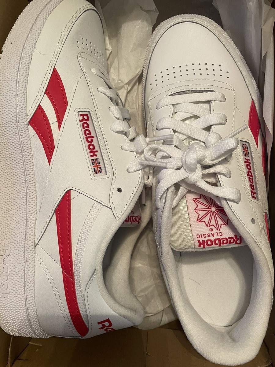 reebok Classic club c revenge mens shoes white with red trim Size
