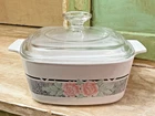 Vintage Corning Ware 1.5 Liter Casserole Dish - Silk and Roses Pattern Pyrex Lid