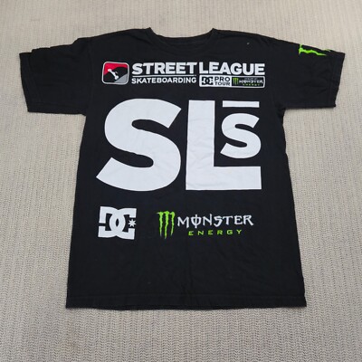 Street League Skateboarding Shirt Mens Small Black Graphic Monster Energy DC