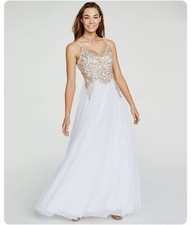 Say Yes To The Prom Dress - White (Ivory) And Gold Embroidered Dress Size 11