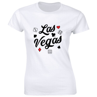 Las Vegas with Playing Dices Women's T-Shirt Poker Cards Gambling Fun Game Tee