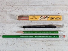 Lot VTG Burlington Northern Railroad Pencils Green Wood Black Scripto Mechanical
