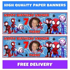 SPIDEY & FRIENDS Personalised Birthday Photo Banner - Spiderman Party Banners