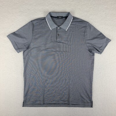 Theory Polo Shirt Mens XL Black White Striped Pima Performance Short Sleeve
