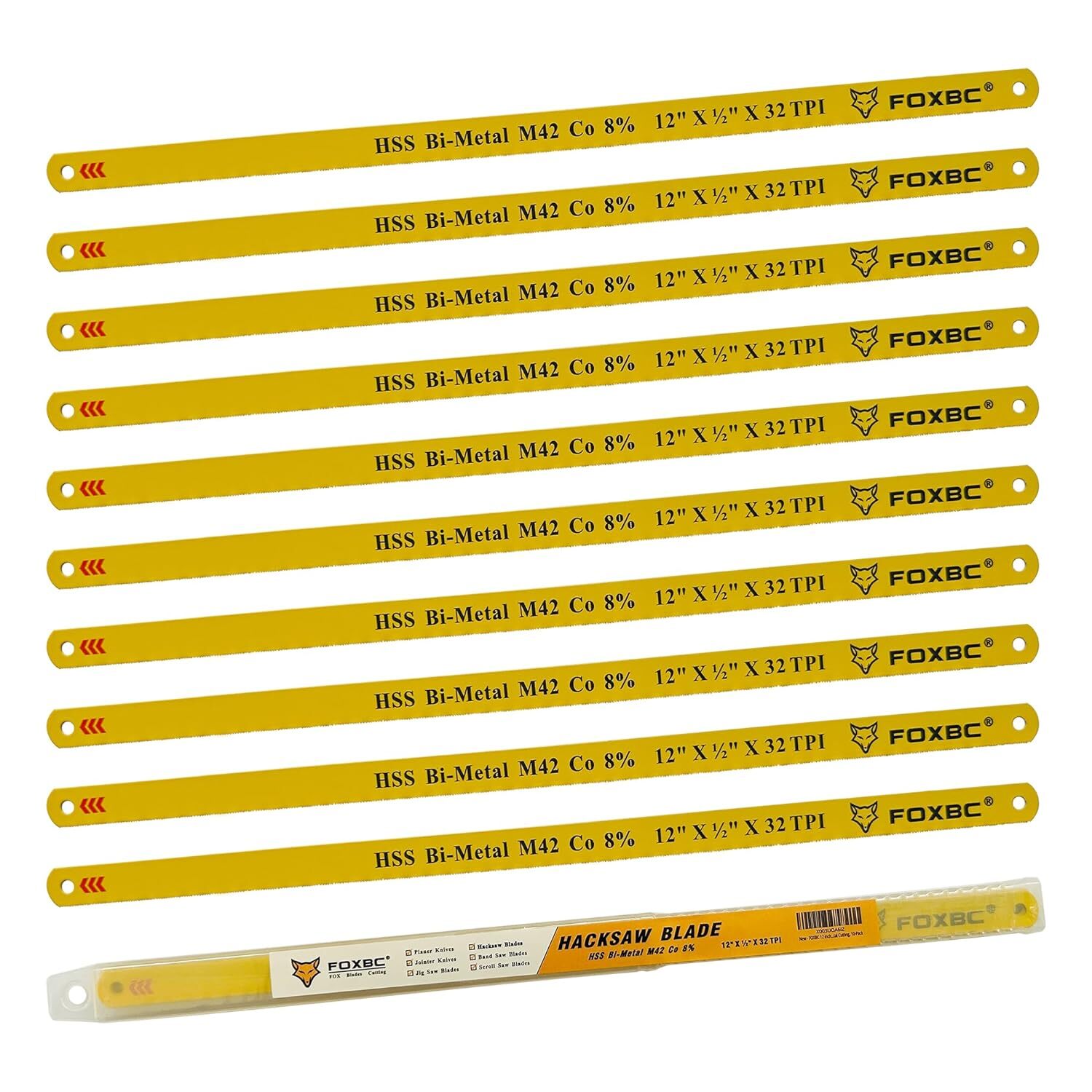 10-Pack M42 Bi-Metal 12 inch 32 TPI Hacksaw Blade , Metal Cutting