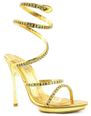 New Gold High Heel Ankle wrap Strap Spiral Rhinestone open