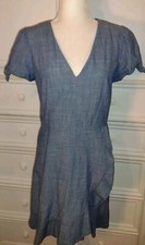 J. Crew Faux Wrap Chambray Blue Dress, Size 8