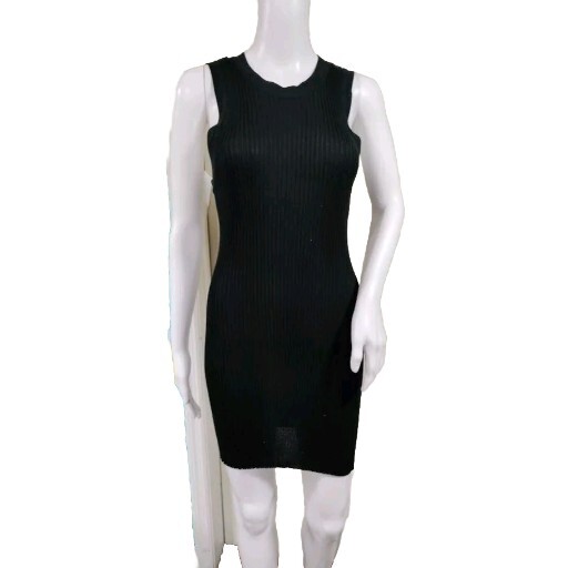 zara sleeveless knit dress Ribbed Slitted Bodycon Mini Black Women's Size Large Weekly New