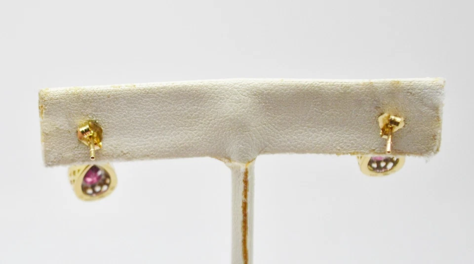 令人惊叹的 14K 黄金紫色宝石和多钻石吊坠耳环金色-3428 — 第 3/3 张图片