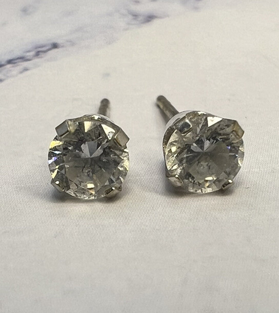 Vintage Studex 14k White Gold Cubic Zirconia Stud Earrings
