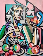 CORBELLIC EXPRESSIONISM 16X20 FRUIT TABLE CUBIST FINE ART HOME INTERIOR DESIGN