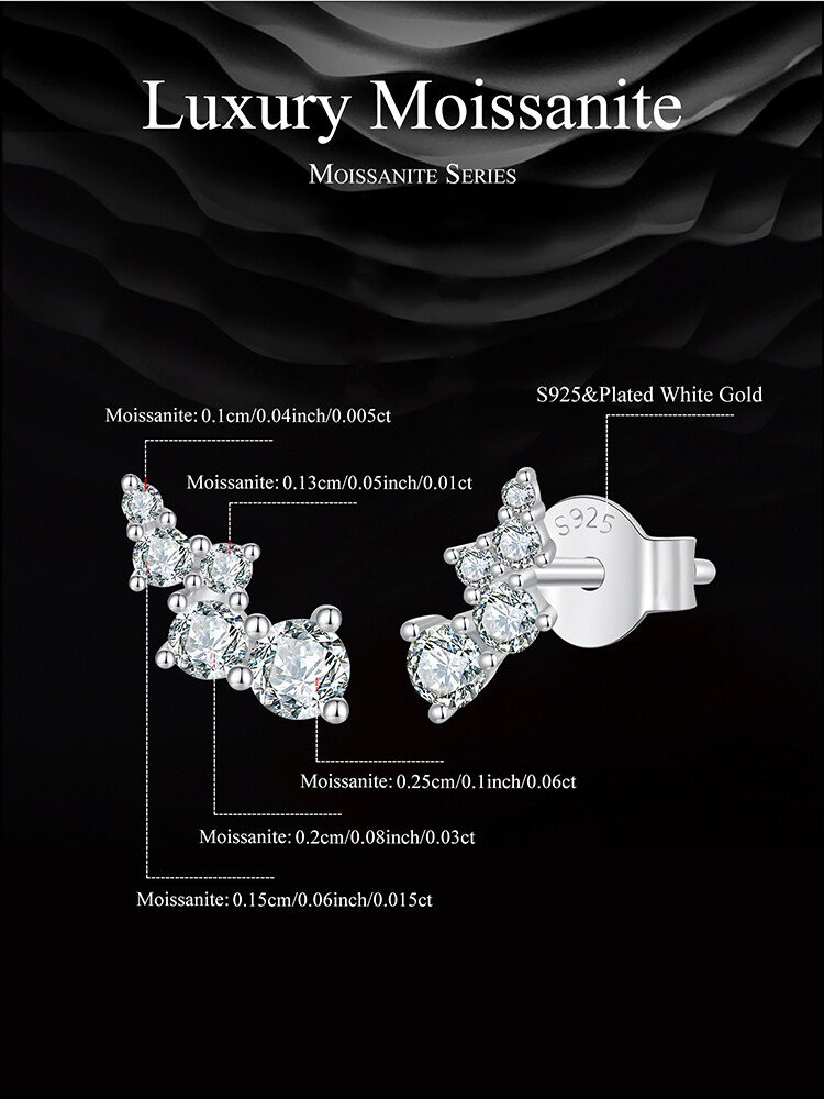 Fashion 925 Silver Moissanite Bubbles Stud Earrings Jewelry Women Gifts Voroco