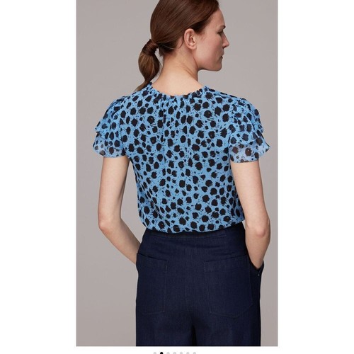 NUOVO! Camicetta blu Whistles stampa dalmata spazzolata taglia 14 $179 - Foto 2 di 12