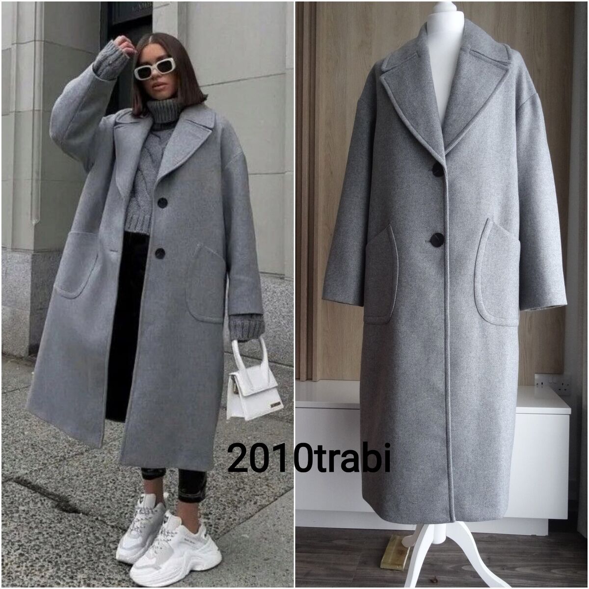 ZARA NEW WOMAN GREY OVERSIZED WOOL BLEND COAT WITH LAPEL ZARA NEW WOMAN GREY OVERSIZED WOOL BLEND COAT WITH LAPEL