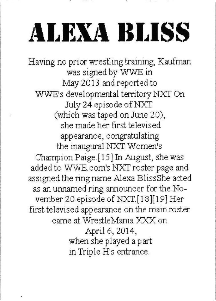 Alexa Bliss Custom Novelty Celebrity Wrestling Card eBay