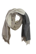 Agnona Unisex Adults Wool Color Block Fringe Scarf Beige Size 78" x 18"