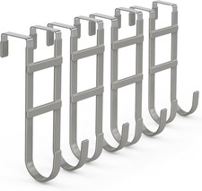 Over the Door Hooks, Double-Hanger 4 Pack, Fits Doors 1.6" Grey