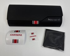 CARRERA Hard Black Carrying Case Eyeglass Sunglasses W/ Cleaning Cloth, Stickers