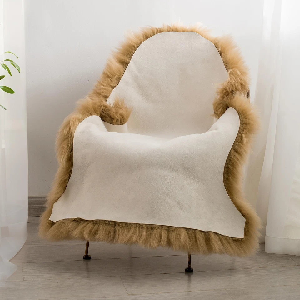 Alfombra de piel de oveja genuina premium para dormitorio, carpa de piel de lana suave y esponjosa real... Foto 4 de 4