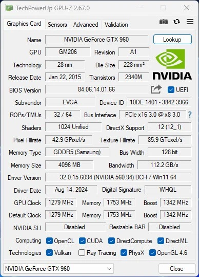 EVGA NVIDIA GeForce GTX 960 SSC ACX 2.0+ 4GB GDDR5 GM206 Gaming Graphics Card - Image 2 of 4