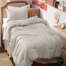 All Season Twin/Twin XL Comforter Set Beige Down Alternative Bedding w/Pillow