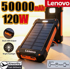 Lenovo 50000mAh 120W Solar Power Bank Dual USB/USB-C LED Flashlight