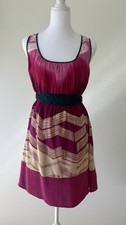 Y2K 100% Silk Dress, Pink Hombe And Tan Print, Racerback Empire Waist Tie Sz. L