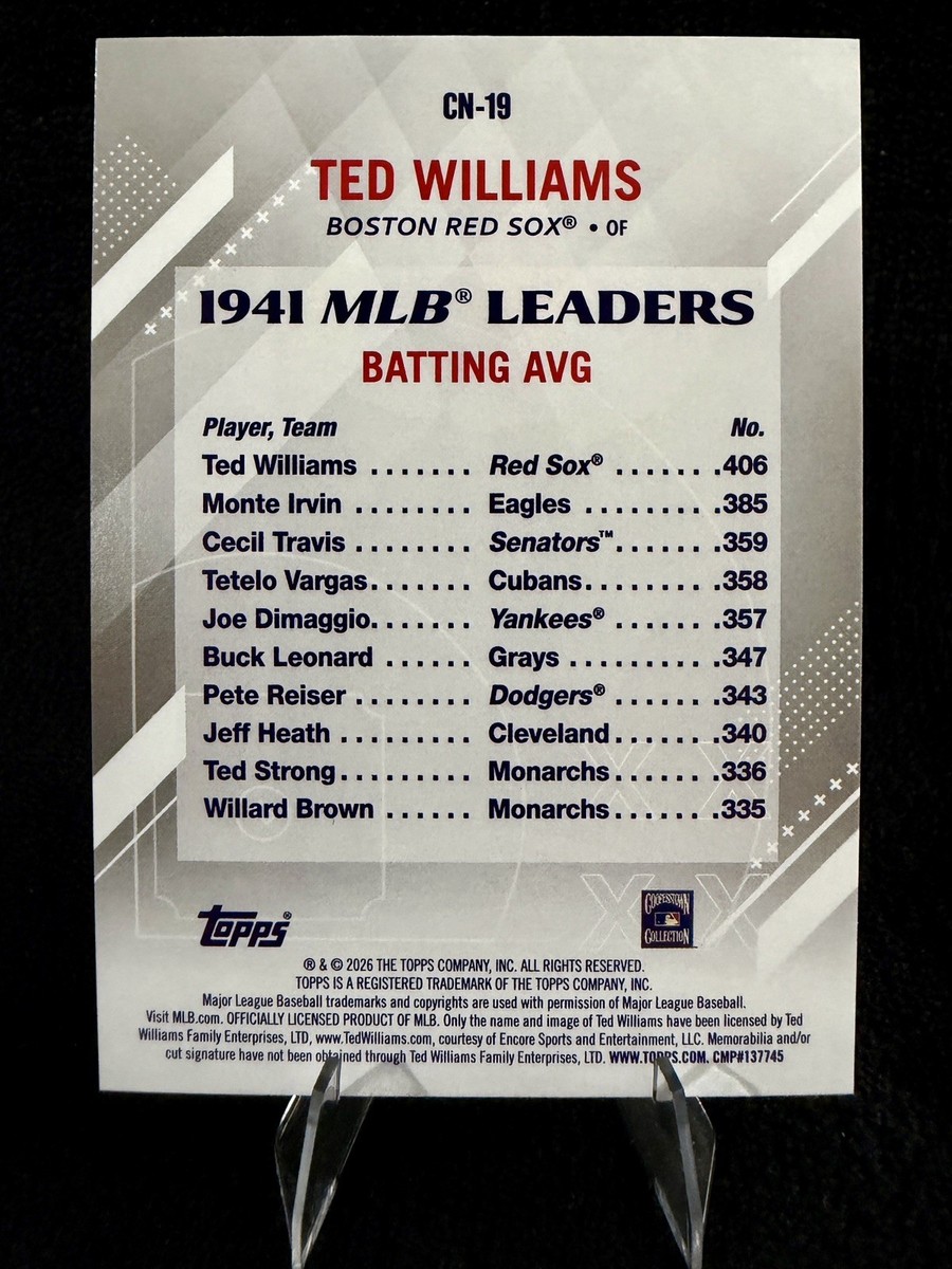2026 Topps Series 2 Crooked Numbers - Ted Williams #CN-19 - Red
