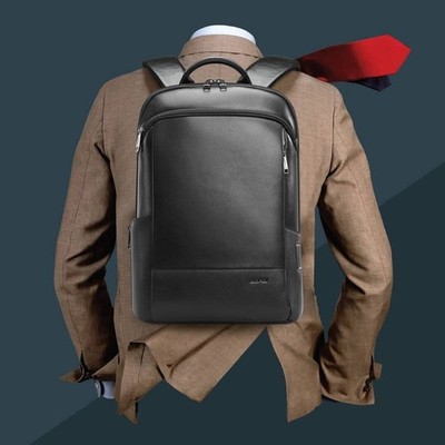 BOPai Unisex Slim Genuine Leather Laptop Backpack Men for 15-15.6 inch Busine...