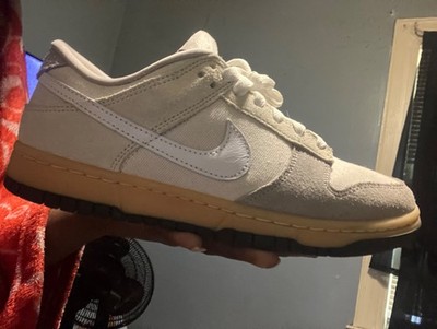 nike low dunks suede & canvas white khaki and grey with black bottoms size 6.5