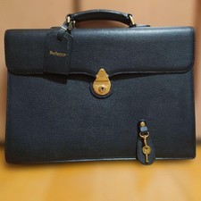 Burberry Leather Dulles Bag Briefcase Black Lock Authentic Business Bag