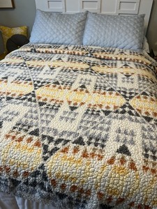 Pendleton Aztec Sherpa Blanket Yellow Orange Gray 90x66" Twin