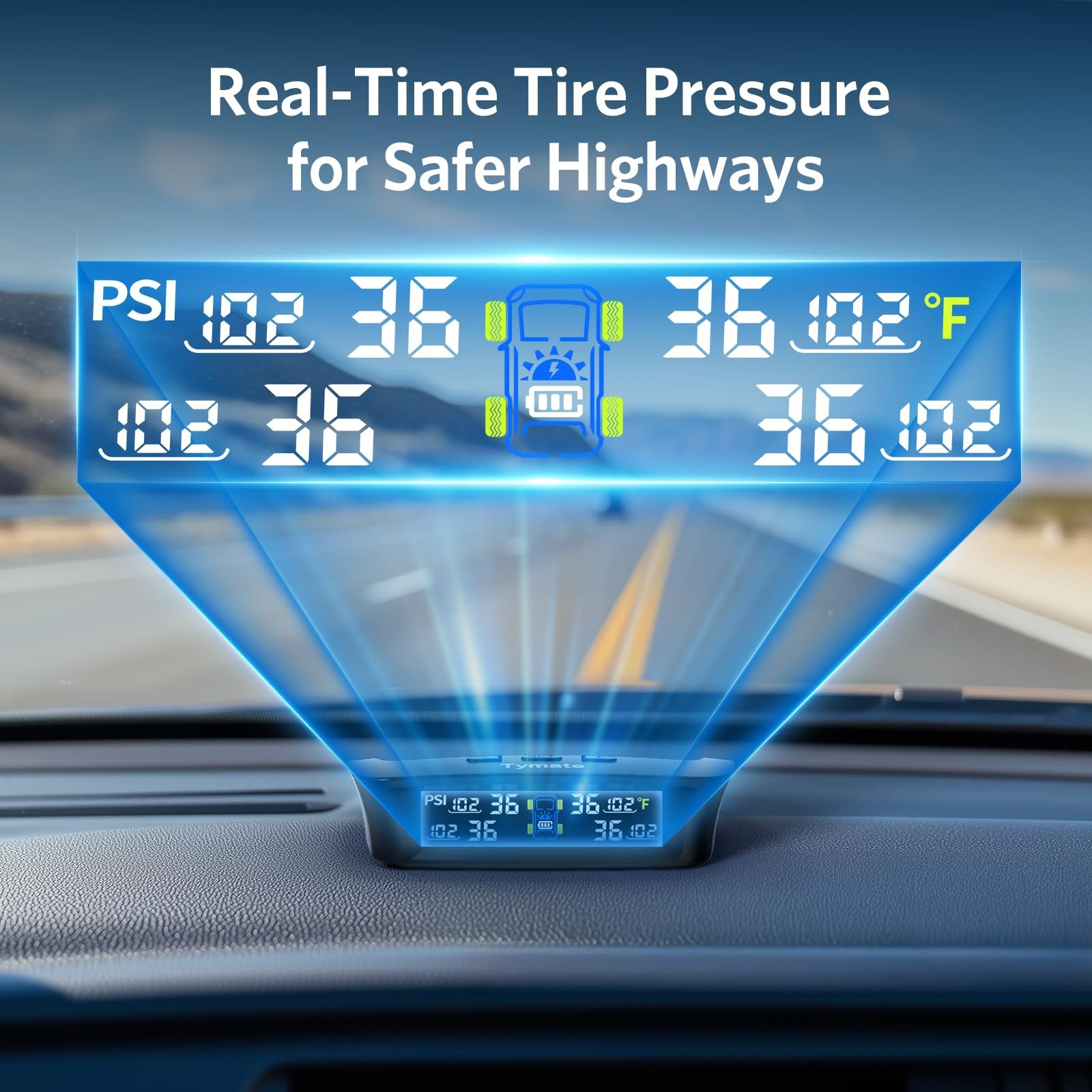 TPMS Tire Pressure Monitor System with Solar Charge & 4 Sensors 2024