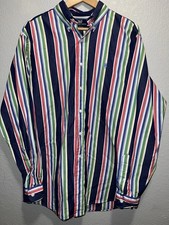 Polo Ralph Lauren Button Down Mens Size L Blue Long Sleeve Striped Western Prepp