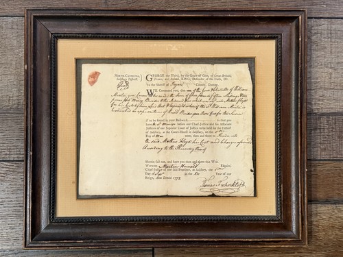 1772 North Carolina Colonial Court Document Revolutionary War King George III