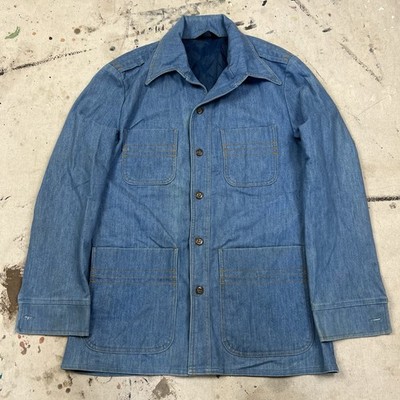 Vintage 70s Lee Separates 4 Pocket Denim Jean Chore Jacket Barn Coat Mens Small