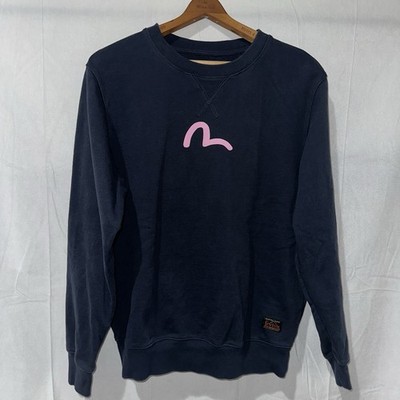 Vintage Evisu Heritage Crewneck Sweatshirt Navy Blue Pink Logo Size L