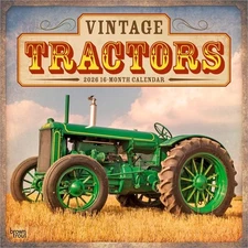 Vintage Tractors | 2026 12x24" (Hanging) Square Wall Calendar | Plastic-Free