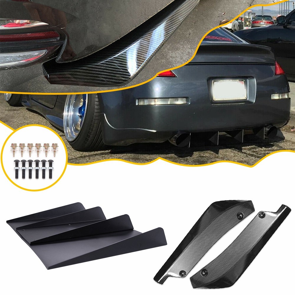 Rear Bumper Diffuser Shark Fin Spoiler Lip Splitter+Diffuser Splitter Black US